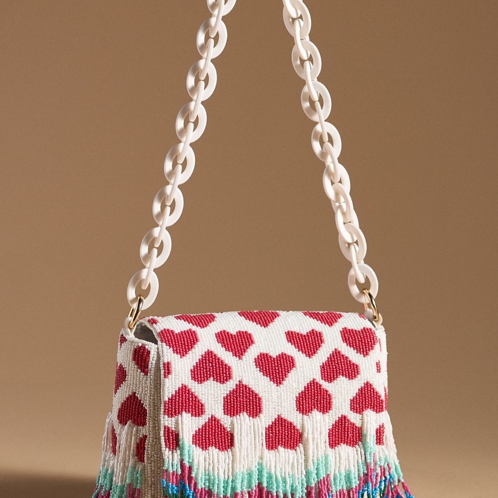 Anthropologie Beaded Fringe Shoulder Bag